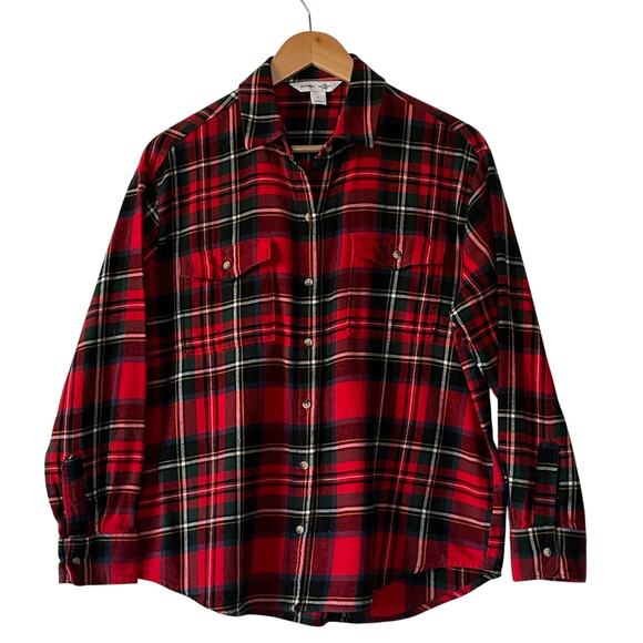 Old Navy Womens Shirt Flannel Tartan Plaid Button Down Red Cabincore Medium - Picture 1 of 7